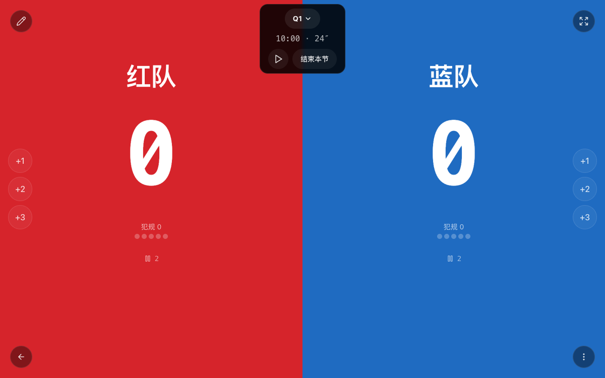 全能计分器在线篮球比分与时钟实际界面