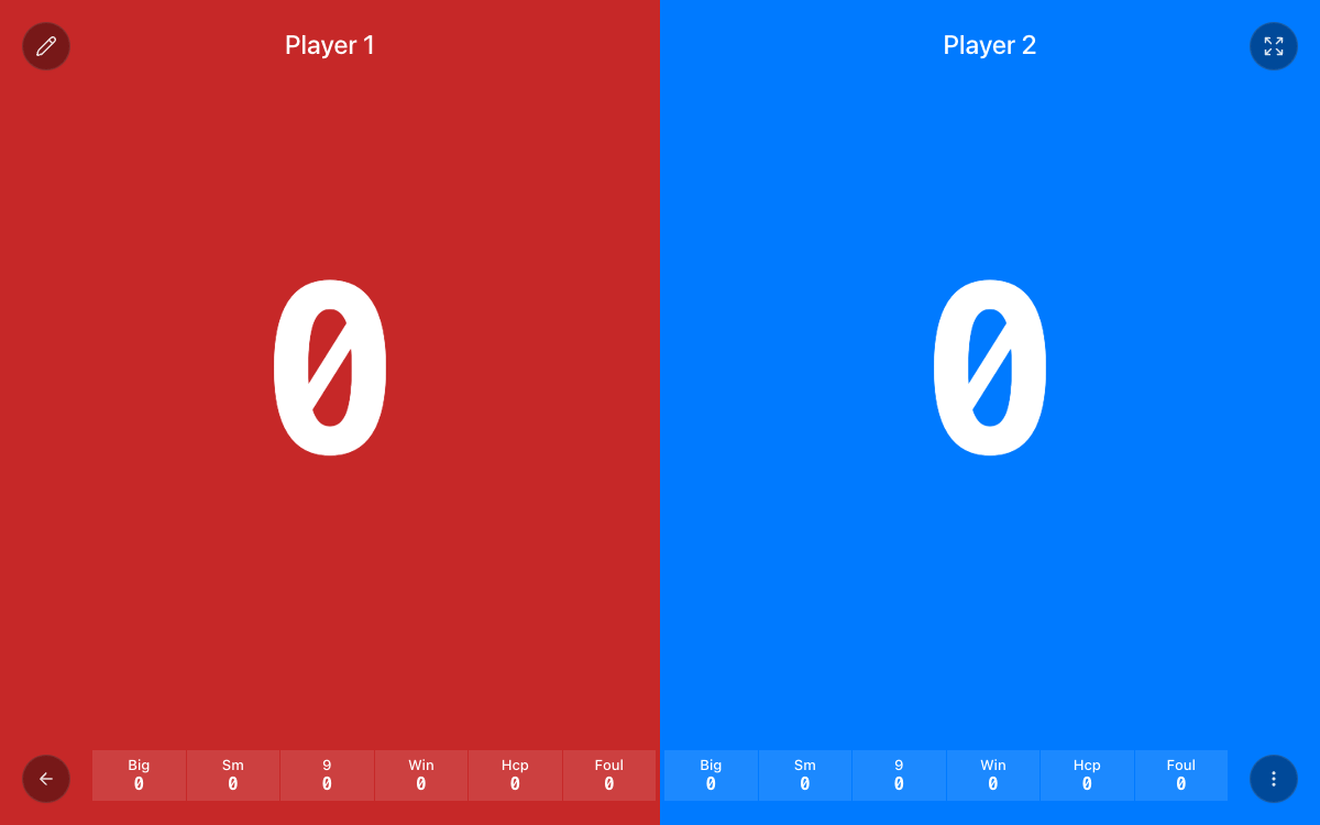 Actual iScoreboard two-player nine-ball chase interface